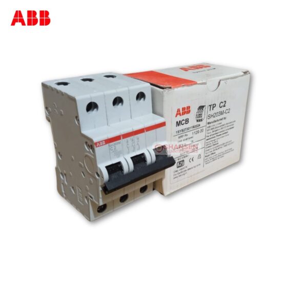 ABB SH203M-C2 2A 3-Pole MCB with retail packaging for industrial electrical use