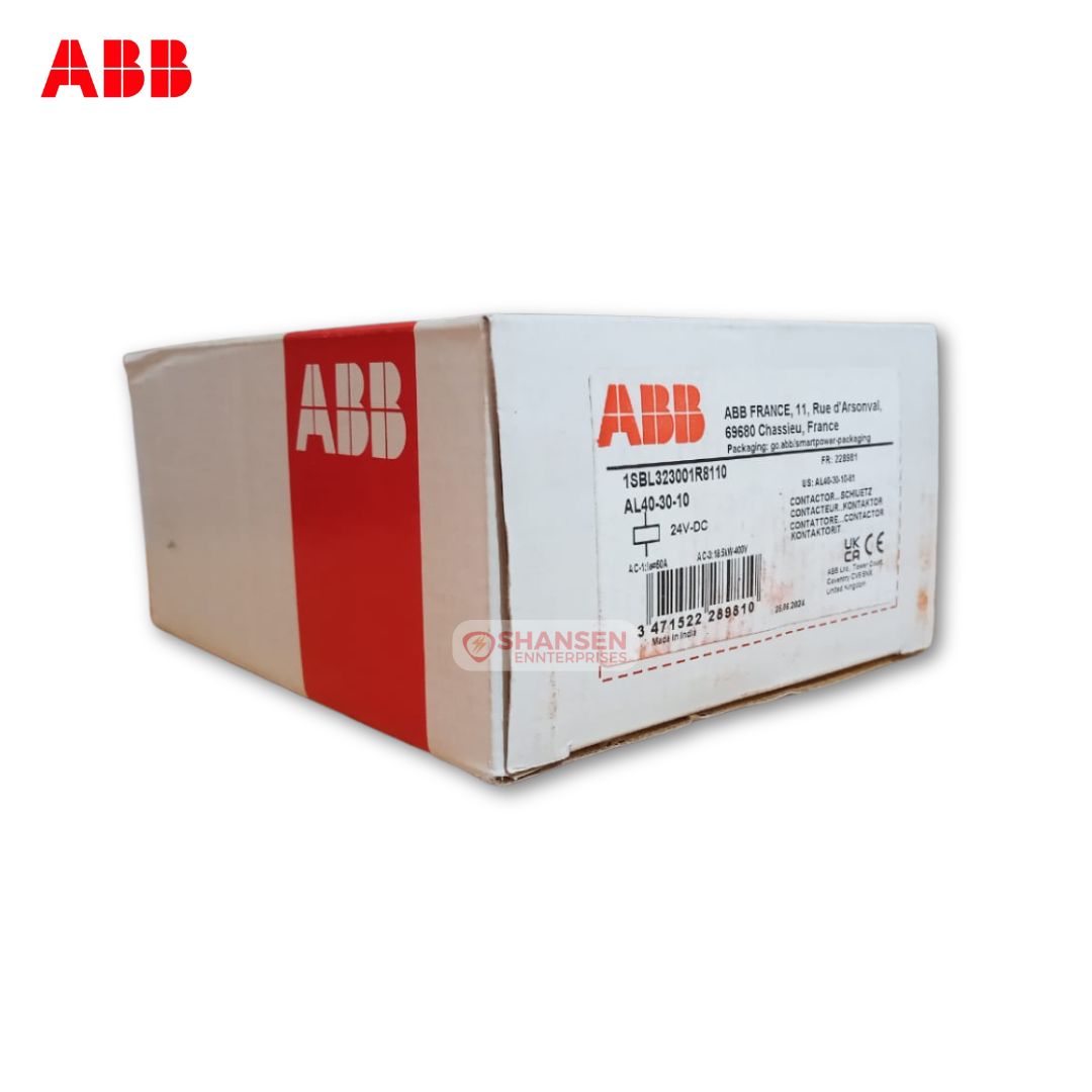 ABB AL40-30-10 240V DC Contactor original packaging box for industrial automation, available at Industrial Products India Marketplace