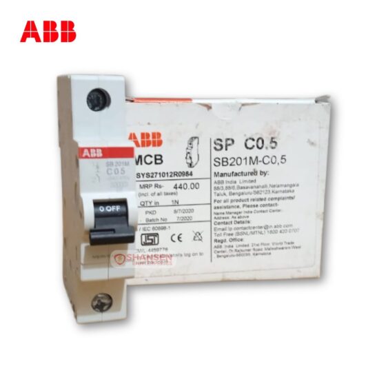 ABB SB201M-C0.5 Miniature Circuit Breaker with Original Box Label Showing MRP and Model Number