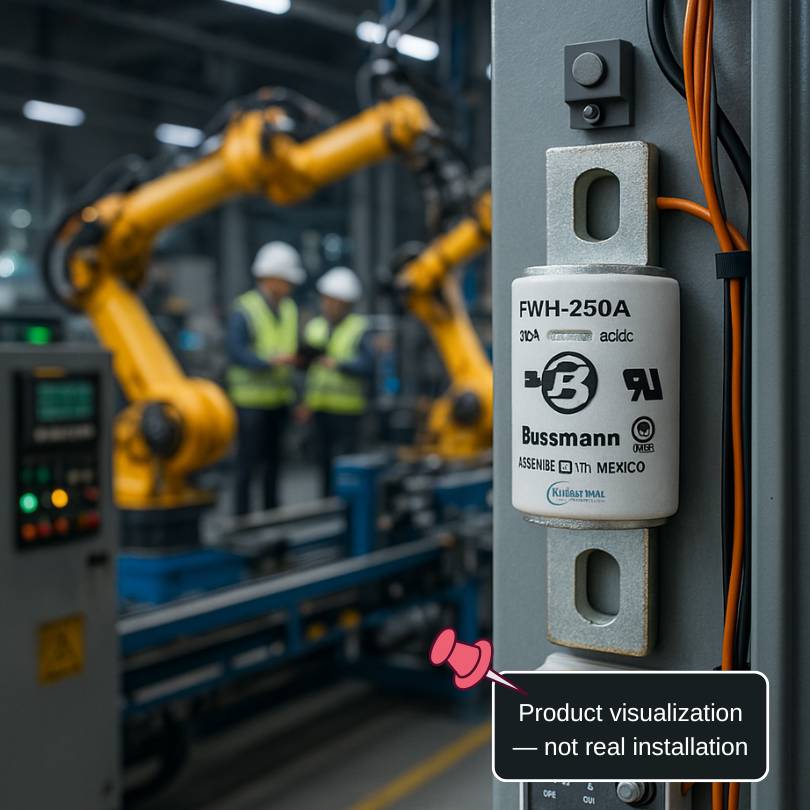 Cooper Bussmann FWH-250A High Speed Fuse visualized in an automation factory setup – Industrial Products India Marketplace