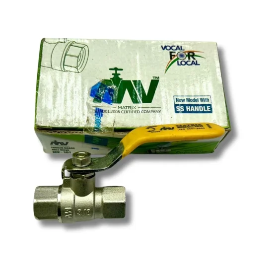 Matrix 3/8 Inch Forged Brass Ball Valve with SS Handle and Yellow Lever