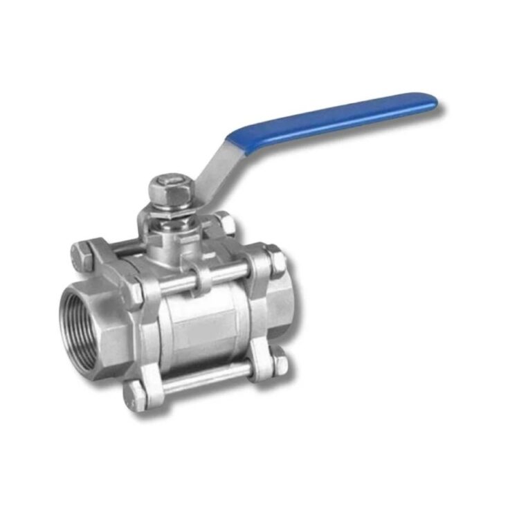 Three-Piece Stainless Steel Ball Valve with Blue Handle - Industrial Products India