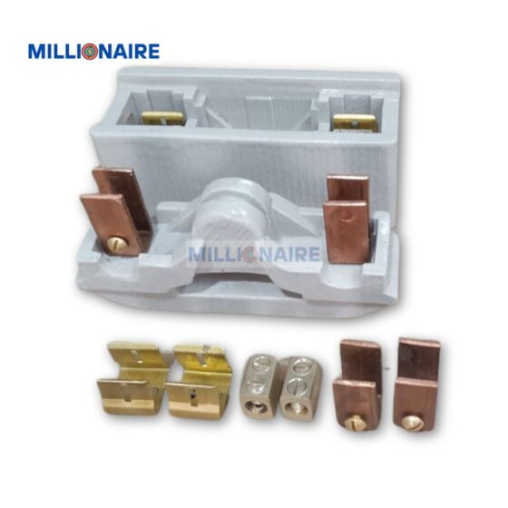 100a rewirable ceramic kitkat fuse unit by millionaire with top-side view and full terminal accessories