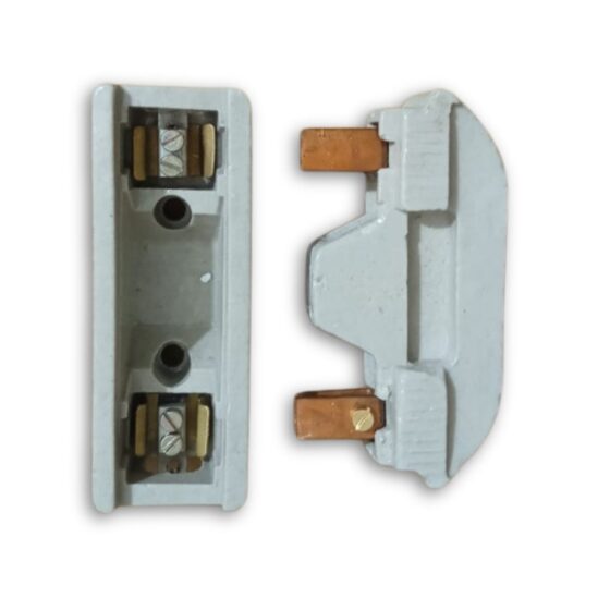 32 Amp ceramic KitKat fuse unit with porcelain body and copper terminals – top and side view