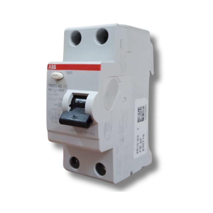 ABB FB202 AC‑25/0.3 Residual Current Circuit Breaker on white background
