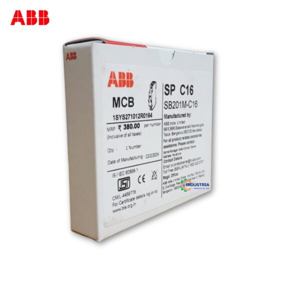ABB SB201M-C16 MCB Box Label with Manufacturing Details – Industrial Products India