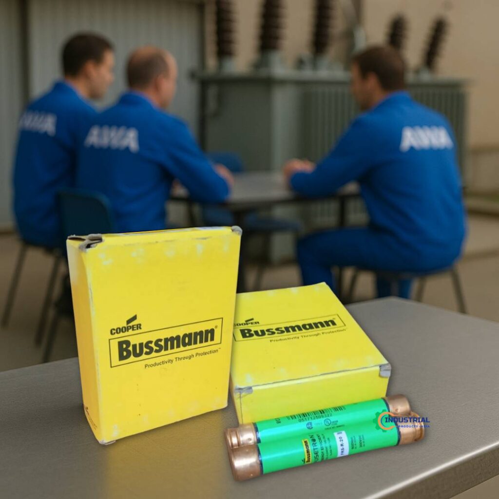 Eaton Bussmann FRS-R-20 Fuses with Technicians in Blue AWA Uniform – India Verified Vendor
