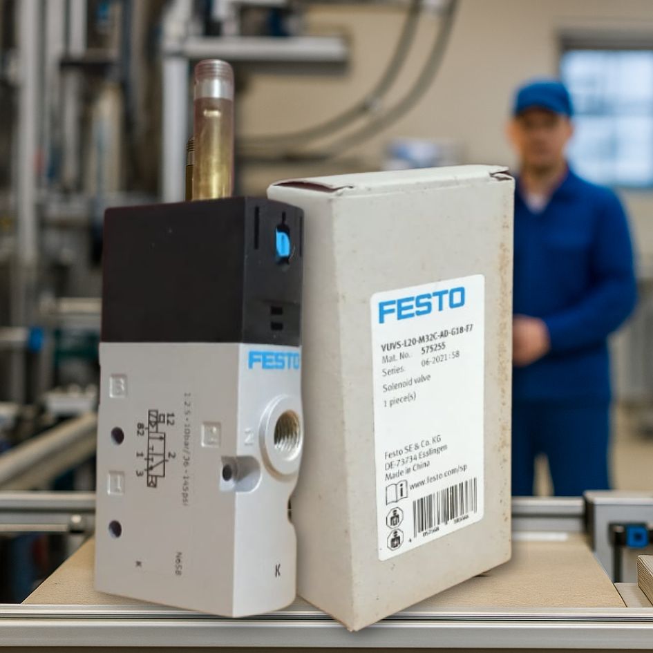 Festo VUVS-L20-M32C-AD-G18-F7 Solenoid Valve in Automation Factory with Technician – Industrial Products India