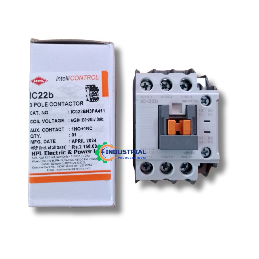 HPL IC22b 3 Pole Contactor with 1NO+1NC, Cat No. IC022BN3PA411, available at Industrial Products India